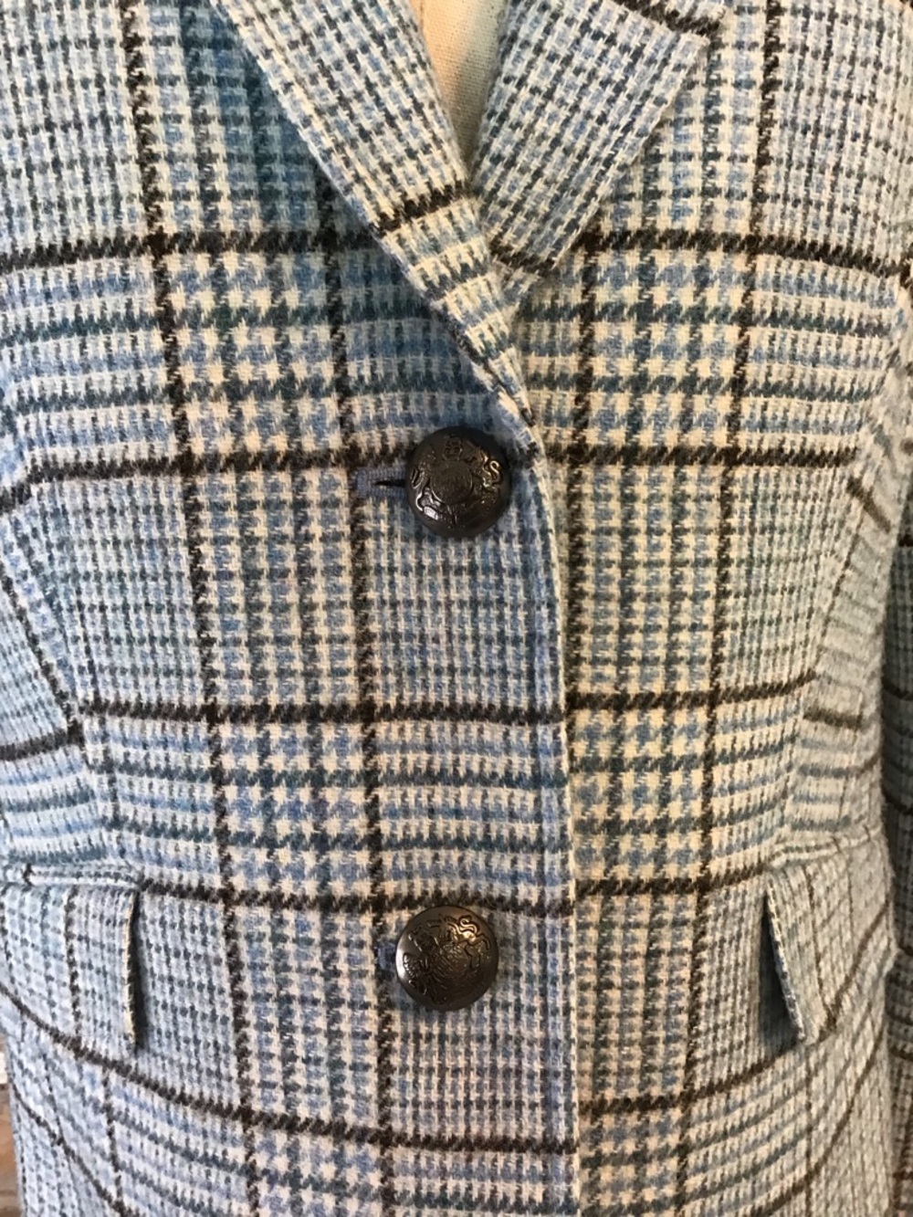 TALBOTS Women's Blue Black Houndstooth Plaid Wool Blend Blazer Jacket 6 NEW - Picture 5 of 10